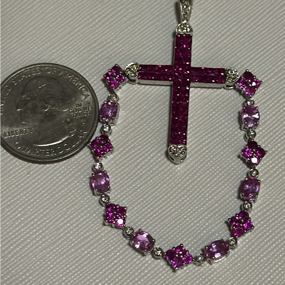 Pink Cross Pendant & Pink Stone Bracelet Set - Women Jewelry